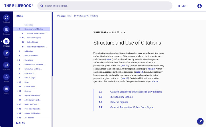 Screenshot of the Bluebook